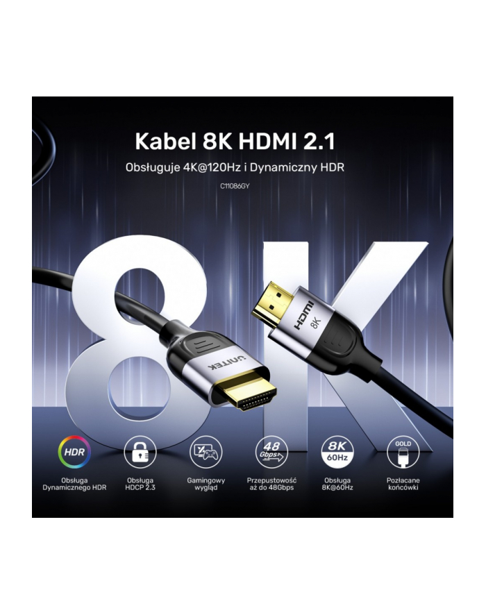 unitek Kabel HDMI 2.1 8K 60Hz 3m, C11086GY01-3M główny