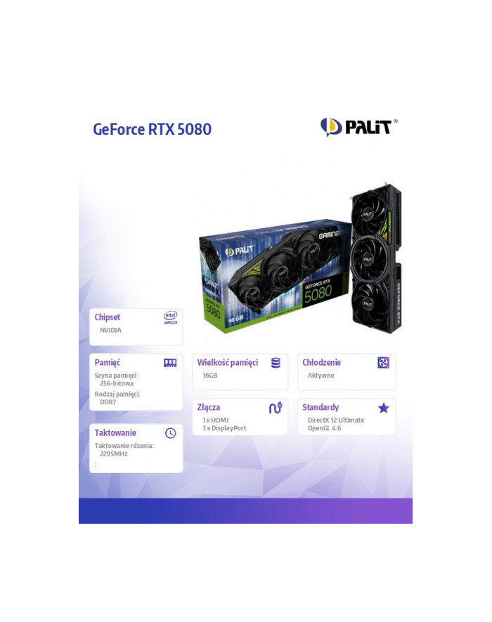 palit Karta graficzna GeForce RTX 5080 GAMING PRO V1 16GB GDDR7 256bit 3DP/HDMI główny