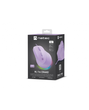 natec Mysz wertykalna CRAKE 2 PRO 128000DPI optyczna lawendowa