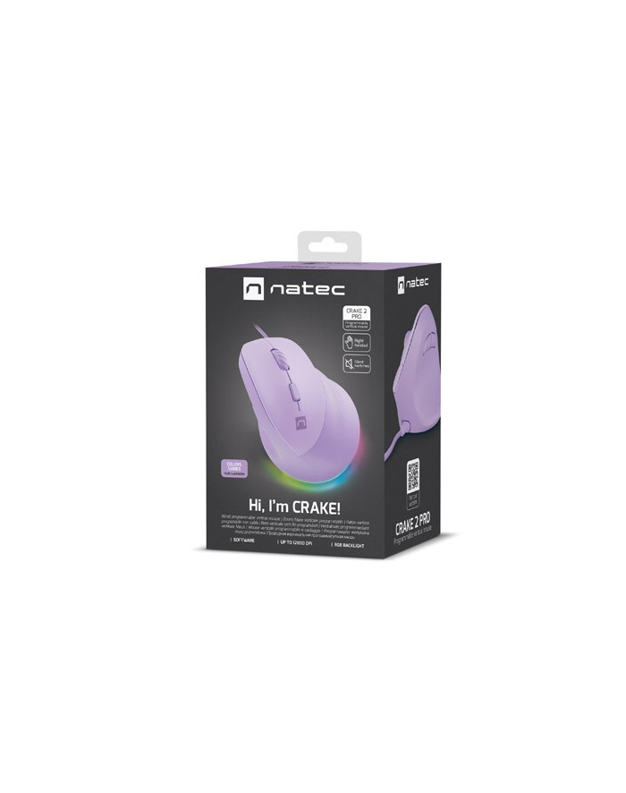natec Mysz wertykalna CRAKE 2 PRO 128000DPI optyczna lawendowa główny