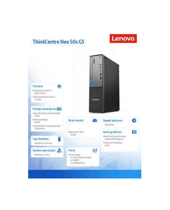 lenovo Komputer ThinkCentre Neo 50s G5 SFF 12XD000CPB W11Pro i5-14400/16GB/512GB/INT/DVD/3YRS OS