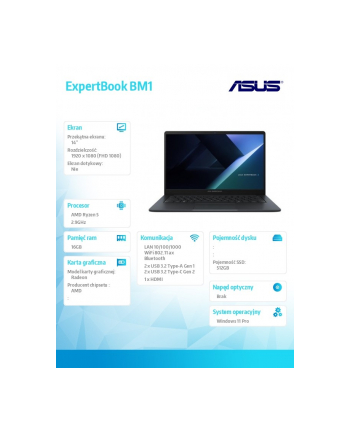 asus Notebook ExpertBook BM1 BM1403CDA-S60101X - R5 7535U/16GB/512GB/14 FHD/Win 11 PRO/3YRS