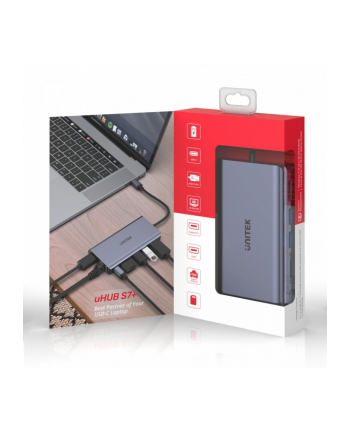 unitek HUB USB-C 2x USB 3.1, HDMI 2.0, DP 1.4, RJ45, SD, PD 100W, D1056A