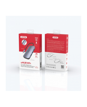 unitek HUB USB-C 9w1, USB-C, HDMI 2.0, RJ45, PD 100W, czytnik SD, D1071A