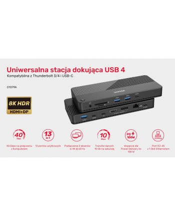 unitek Stacja dokująca 12w1 USB-C, HDMI 2.1, USB 4, PD 100W, D1079A