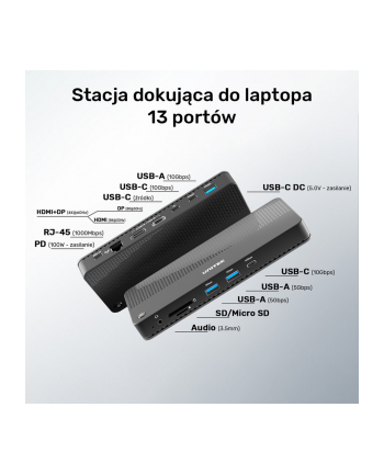 unitek Stacja dokująca 12w1 USB-C, HDMI 2.1, USB 4, PD 100W, D1079A