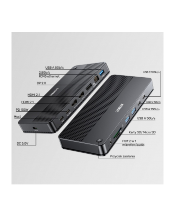 unitek Stacja dokująca 13w1 USB-C, HDMI 2.1,DP 2.0,RJ45,10GBPs,D1104A01