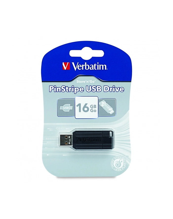 PENDRIVE PINSTRIPE USB DRIVE 16GB 54X21X9.22MM CZARNA 49063 VERBATIM główny
