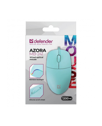 defender Mysz przewodowa AZORA MB-241 1200 DPI miętowa podświetlenie