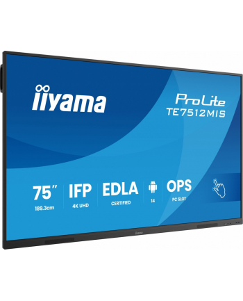 iiyama Monitor 75 '' TE7512MIS-B4AG  40pkt,IPS,4K,24/7,7H,                ANDROID 14, RK3576, 8/128GB, EDLA, Essential
