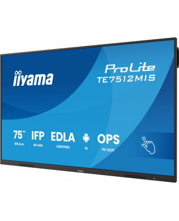 iiyama Monitor 75 '' TE7512MIS-B4AG  40pkt,IPS,4K,24/7,7H,                ANDROID 14, RK3576, 8/128GB, EDLA, Essential