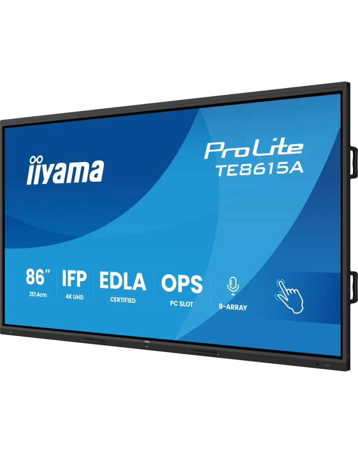 iiyama Monitor 86 '' TE8615A-B1AG IPS,4K,40pkt,550cd,DeepContrast-IR+,    HDMI x2,DP,USB-C, 2 x 20W, OPS Slot x1, 5xUSB, 2xRJ45,8-Array,EDLA, WiFi,PiP, iiW główny