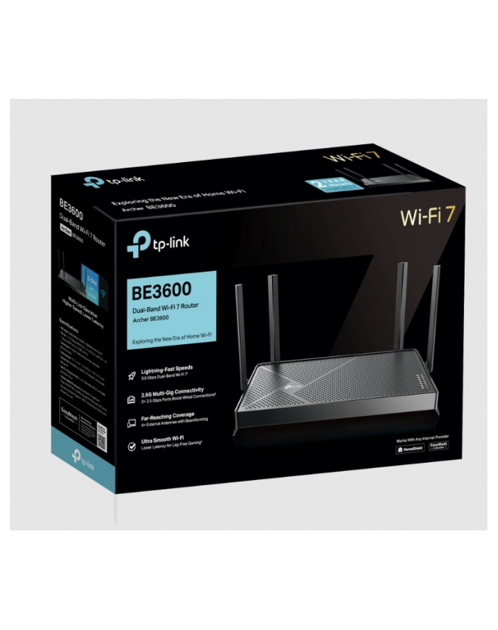 tp-link Router BE3600 DualBand Wi-Fi 7                           SPEED: 688 Mbps at 2.4 GHz + 2882 Mbps at 5 GHz                               SPEC: 4 główny