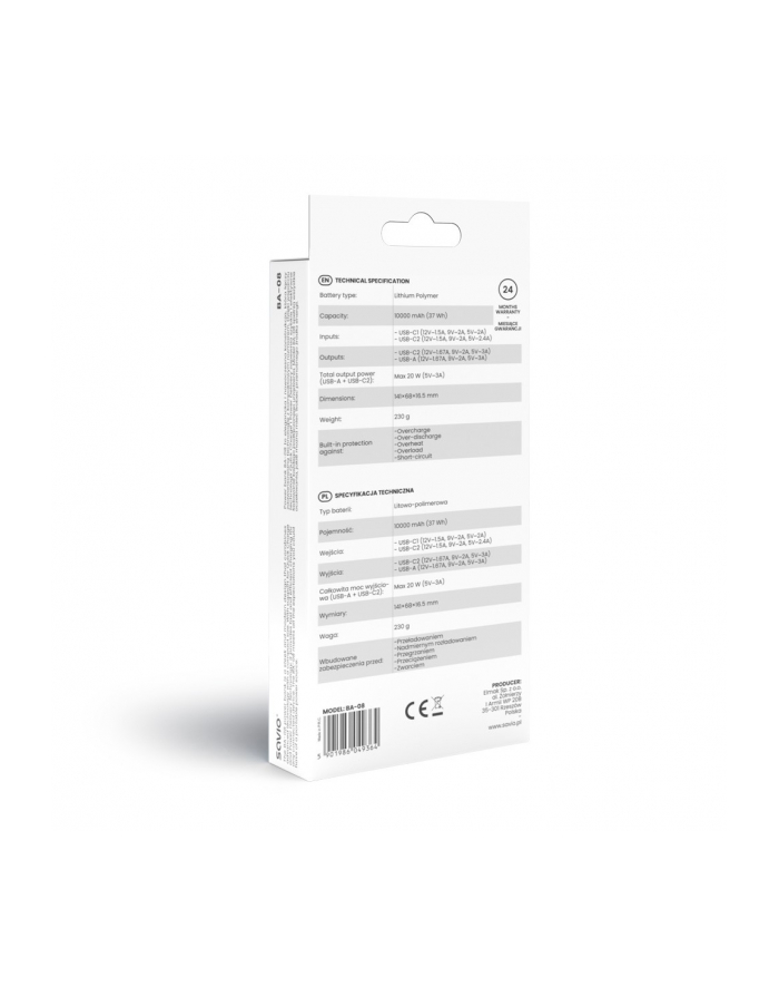 savio Powerbank 10000 mAh, BA-08 główny
