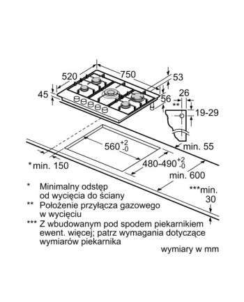 bosch Płyta gazowa PCQ7A5I90 75 cm inox