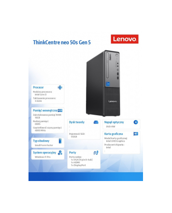 lenovo Komputer ThinkCentre Neo 50s G5 SFF 12XF0029PB W11Pro i3-14100/16GB/512GB/INT/DVD/3YRS OS