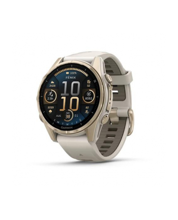 Garmin Fenix 8 43 mm AMOLED Sapphire Soft gold z piaskowo-beżowym paskiem