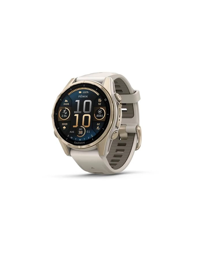 Garmin Fenix 8 43 mm AMOLED Sapphire Soft gold z piaskowo-beżowym paskiem główny