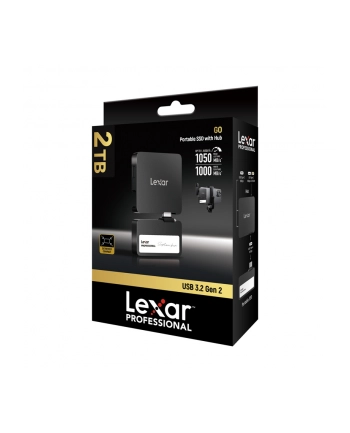 Lexar Professional Go External Portable SSD 2TB,USB3.2 Gen2 up to 1050MB/s Read and 1000MB/s Write with Hub
