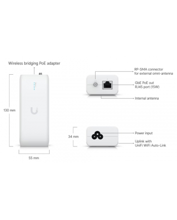 UBIQUITI Plug-and-play, wireless bridging PoE adapter with integrated UniFi WiFi Auto-Link.