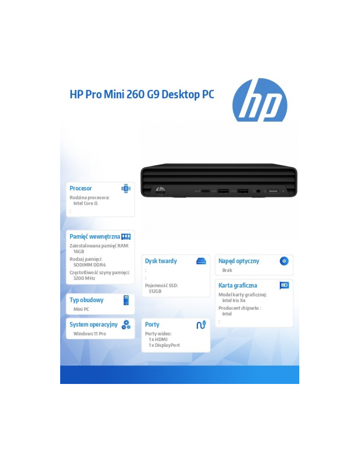 hp inc. Komputer Mini Pro 260 G9 i5-1335U 512GB/16GB/W11P      998L4ET główny