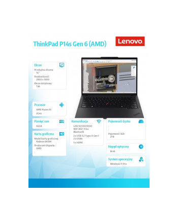 lenovo Mobilna stacja robocza ThinkPad P14s G6 AI 7 PRO 350/64GB/2TB/AMDRadeon/14.0 2.8K/Touch/Black/3YRS Premier Support + CO2 Offset nr 2
