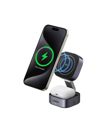 Ugreen Ładowarka Indukcyjna Qi 2W1 W702 Do Iphone Airpods 15W Szara nr 2