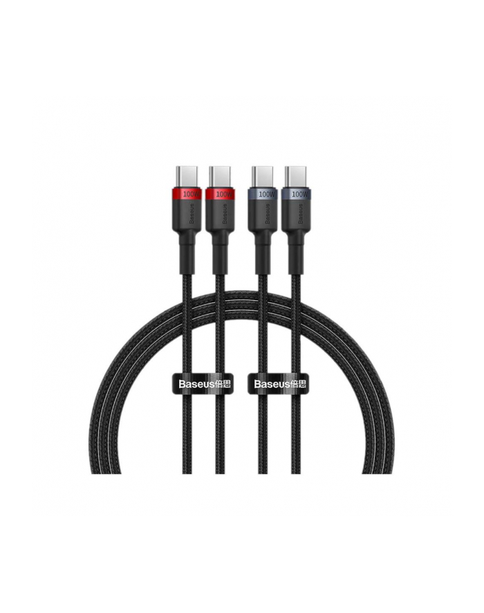 Kabel przewód USB Typ-C do Typ-C 100cm Baseus Cafule Quick Charge 3.0, 100W, 5A, PD 2.0 z obsługą szybkiego ładowania - czarno-szaro-czerwony 2 szt ( główny