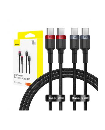 Kabel przewód USB Typ-C do Typ-C 100cm Baseus Cafule Quick Charge 3.0, 100W, 5A, PD 2.0 z obsługą szybkiego ładowania - czarno-szaro-czerwony 2 szt ( nr 2