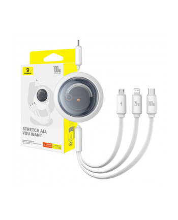 Kabel przewód Baseus Free2Draw CB000084 zwijany USB-C - Lightning / USB-C / micro USB 100W 1.1m - biały nr 2
