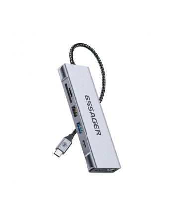 Essager Stacja/replikator EHB08-QK0G-Z, HDMI, 2xUSB-A, SD card, TF card (szary) (EHB08QK0GZ)