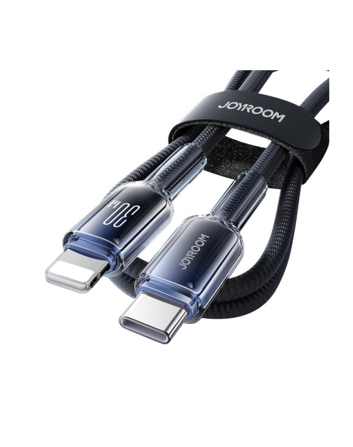 Joyroom Kabel do ładowania / transmisji danych Crystal-Clear Series USB-C do Lightning, 30W PD, 1.2m, czarny główny