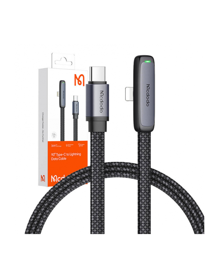 Mcdodo Kabel Kątowy Usb C Lightning Płaski 36W Do Iphone 12 13 14 Czarny 1M główny