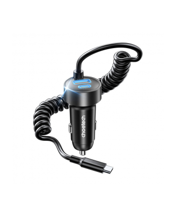 Choetech Dwuportowa Ładowarka Samochodowa 65W Z Kablem Sprężynowym Usb 1.2m nr 1