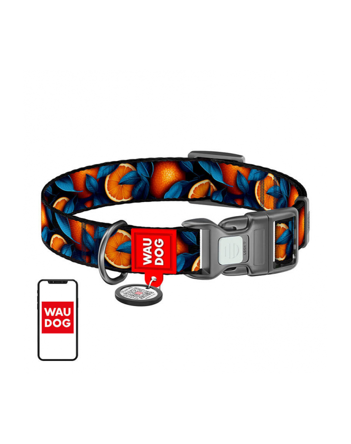 Waudog Obroża Dla Psa Nylonowa Rysunek Pomarańcze Rozmiar Xl 37 58cm 25mm główny