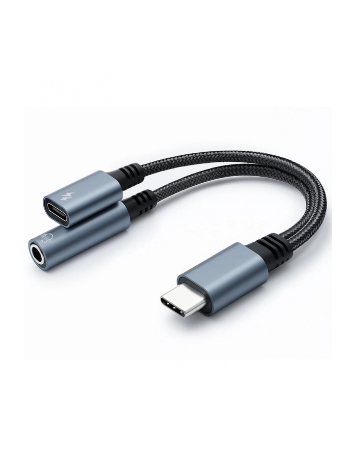 qoltec Adapter USB-C 2w1 | USB-C | Jack 3.5mm | PD 15W | 10cm główny