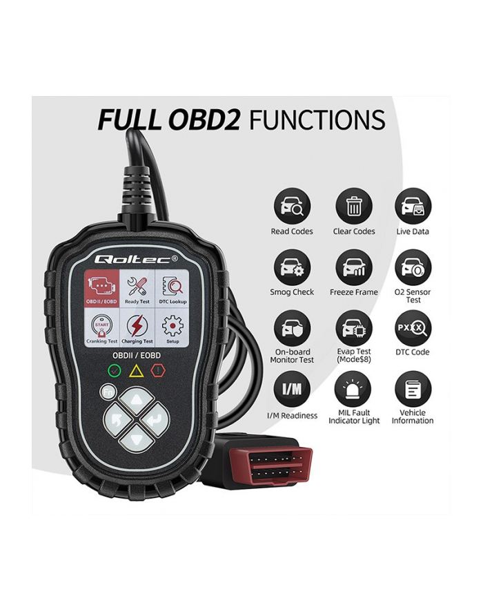 qoltec Cyfrowy Tester diagnostyczny ProLine | OBDII EOBD | 8V-25V | DualSystem główny