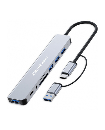 qoltec HUB Adapter 8w1 USB-C/USB | USB-C | 4xUSB | SD/TF card | Jack    3.5mm TRRS