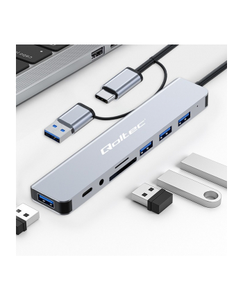 qoltec HUB Adapter 8w1 USB-C/USB | USB-C | 4xUSB | SD/TF card | Jack    3.5mm TRRS