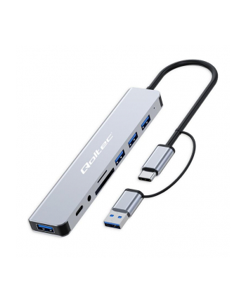 qoltec HUB Adapter 8w1 USB-C/USB | USB-C | 4xUSB | SD/TF card | Jack    3.5mm TRRS