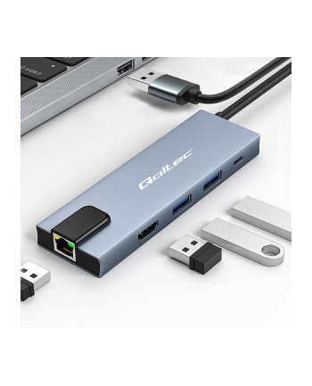 qoltec HUB Adapter USB-C 5w1 | USB-C PD 100W | 2xUSB | HDMI 4K | RJ45 nr 1