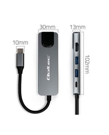 qoltec HUB Adapter USB-C 5w1 | USB-C PD 100W | 2xUSB | HDMI 4K | RJ45