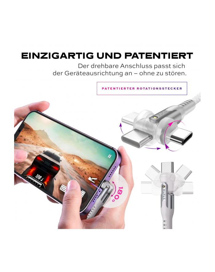 STATIK PowerPivot Pro czerwonyating 2-in-1 USB-C Cable White 2m główny
