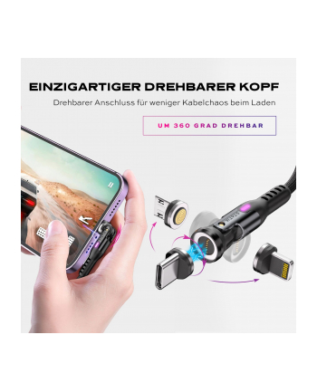 STATIK 360Pro braided czerwonyating 3 magn. tips 6-in-1 Cable Black 2m
