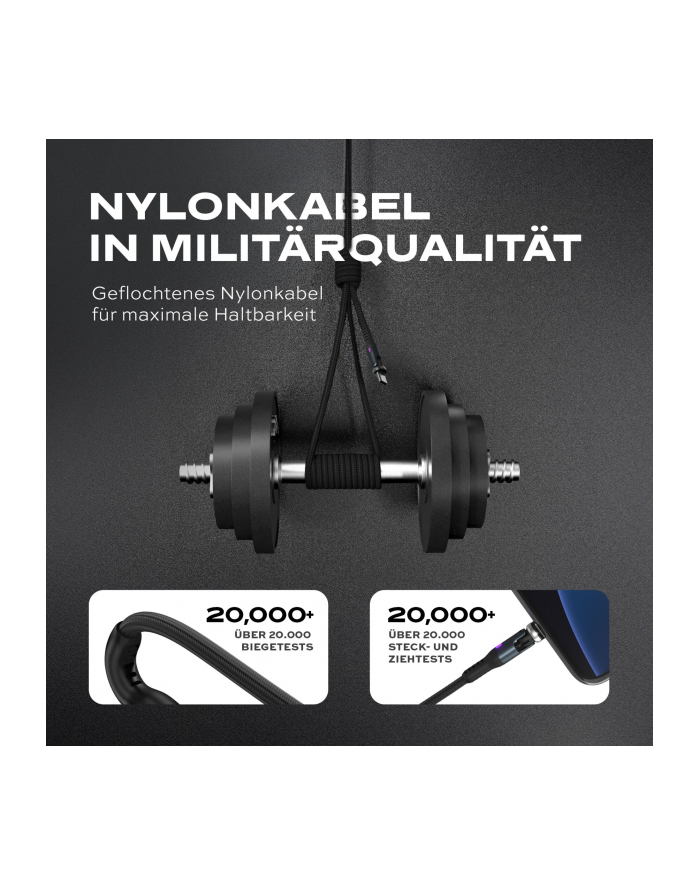 STATIK 360Pro braided czerwonyating 3 magn. tips USB-C Cable Black 2m główny
