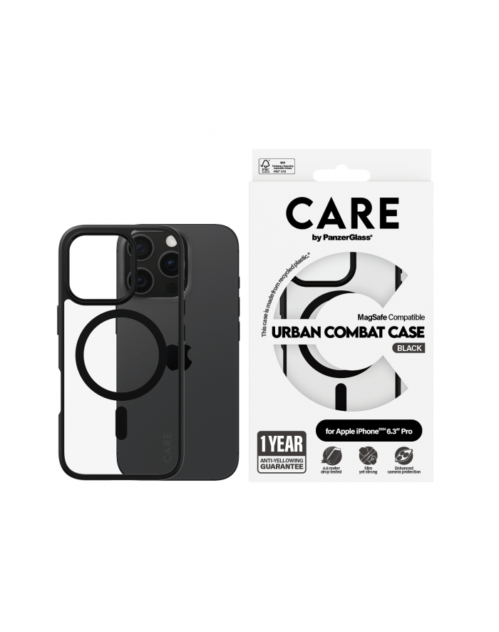 CARE by PanzerGlass Case Transp Black Frame MagSafe iP 16 Pro główny