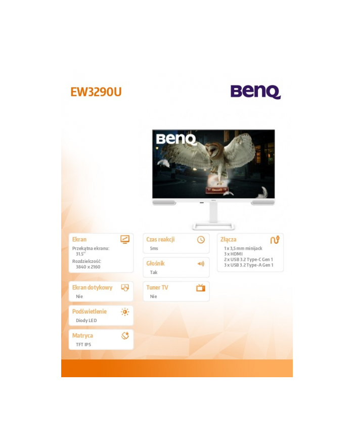 benq Monitor 32 cale EW3290U 4K LED 5ms/IPS/60Hz/Biały główny