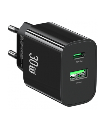 usams Ładowarka sieciowa 30W 1xUSB-C 1xUSB-A Fast czarging Czarna