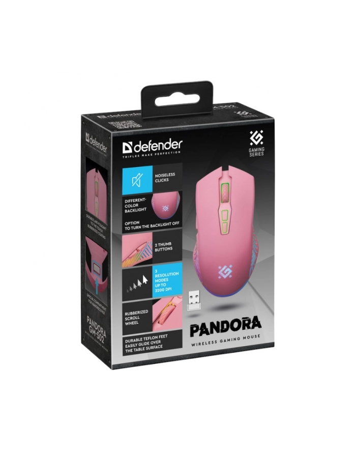 defender Mysz gamingowa bezprzewodowa PANDORA RF 3200DPI 7P różowa główny