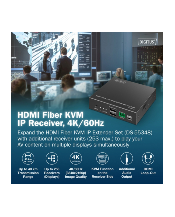 digitus Przedłużacz (extender) światłowodowy HDMI 4K/60Hz z KVM USB 1.1 przez IP 1G lub do 40km/300m/IP 1G - dodatkowy odbiornik do DS-55348 nr 2
